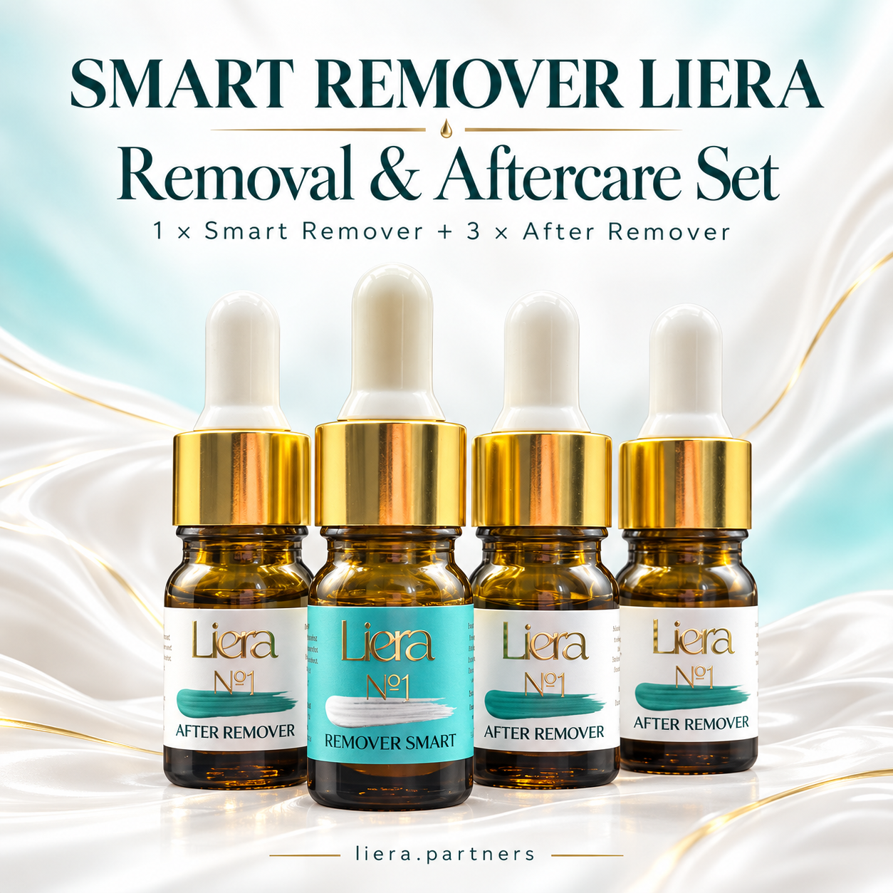 Zestaw Remover SMART Liera – remover 5 ml do usuwania makijażu permanentnego i 3 × After Remover do pielęgnacji po zabiegu