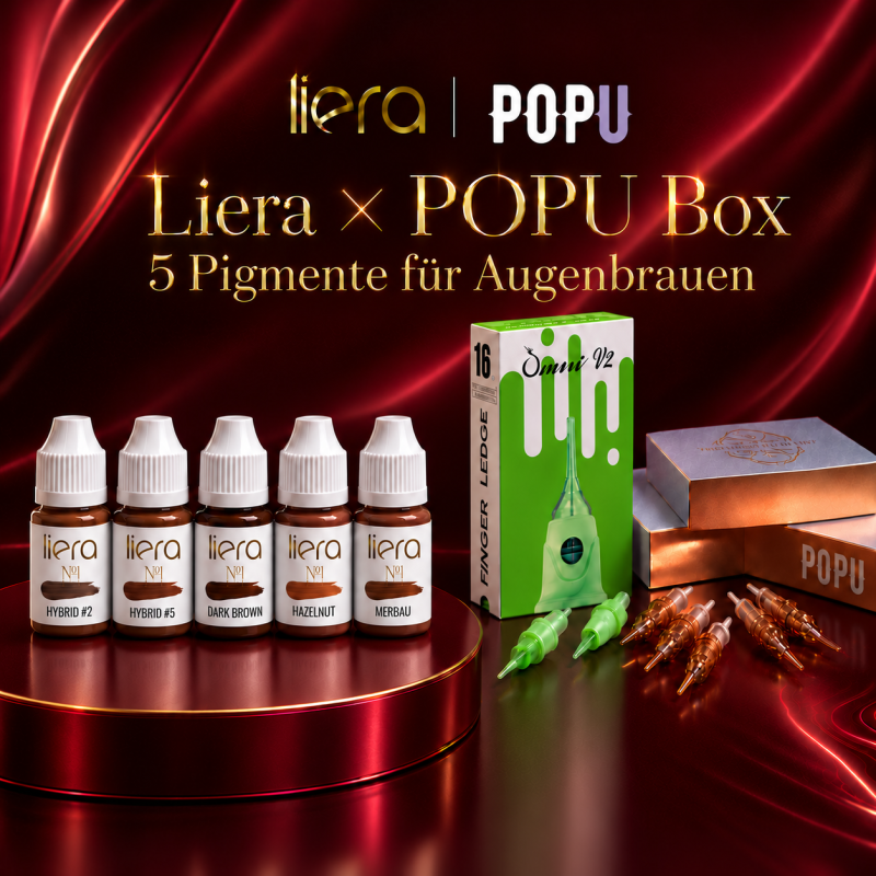 Liera × POPU Brows Box Basic mit 3 Augenbrauenpigmenten à 5 ml und einer Packung PMU-Nadelmodule